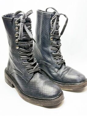 Free People Black Textured Lace-Up Moto Boots size 36